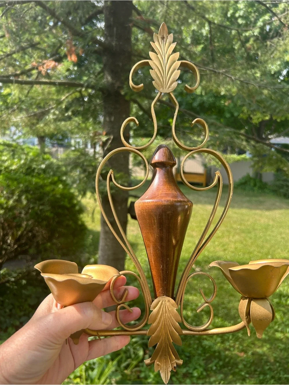 Vintage Sconce Gold Wood Wall Candle Holder Gallery Hollywood Regency 17x11